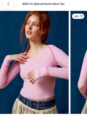BDG Pink Spliced Notch Neck Long Sleeve Tee